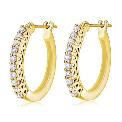 Ctw Round Brilliant Cut Diamond Hoop Earrings Ct Yellow Gold