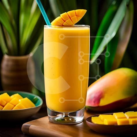 Refreshing Mango Smoothie With Fresh Fruit Garnish Stock Photo