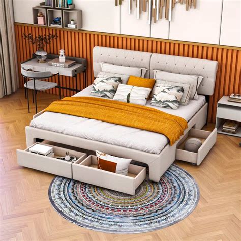 Divan Bed: Linen Upholstered Platform Bed with 4 Drawers – GKW Retail