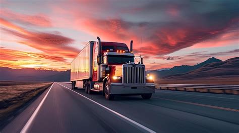 Premium Photo A Truck Driving Outside At Sunset