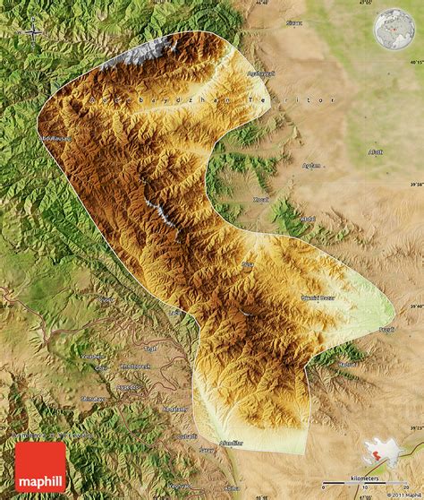 Physical Map of Nagorno-Karabakh, satellite outside