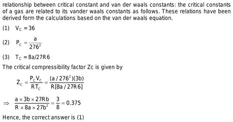 If Pc Vc And Tc Are Critical Pressure Critical Volume And Critical