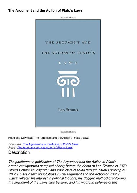 Downloadpdf The Argument And The Action Of Platos Laws The Argument