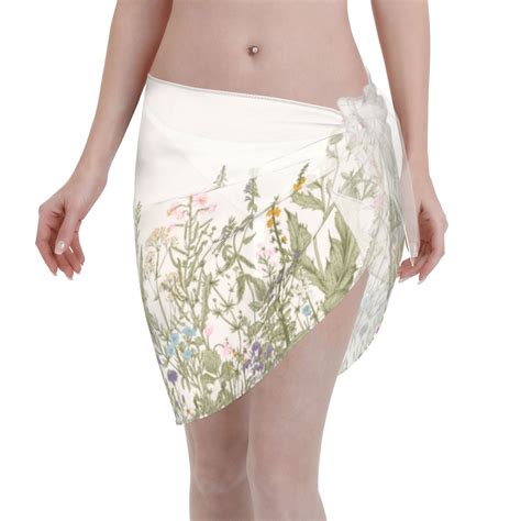 Adobk Herbs And Wildflowers Swimsuit Coverups For Women Beach Bikini Short Skirt For Swimwear
