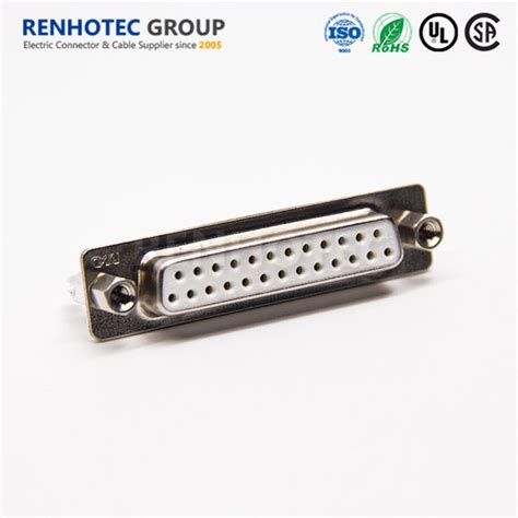 Machined Pin 25pin Female DB D SUB Connector With Nut Straight 180