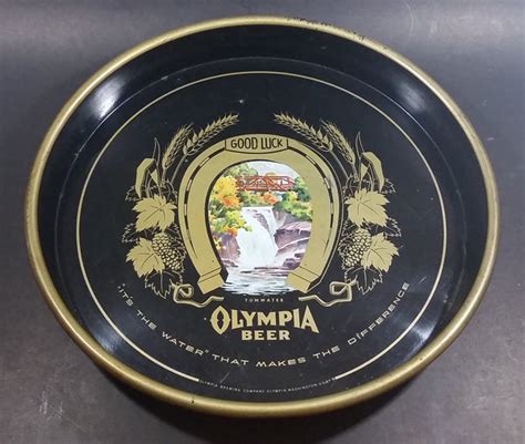 Vintage Olympia Beer Its The Water Round Dark Blue Waterfall Tumwat