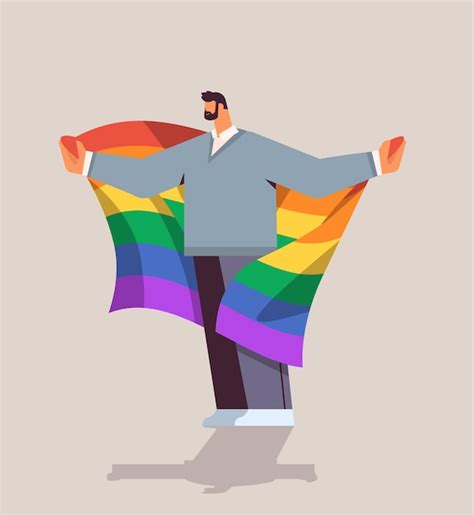 Premium Vector Man Holding Lgbt Rainbow Flag Gay Lesbian Love Parade
