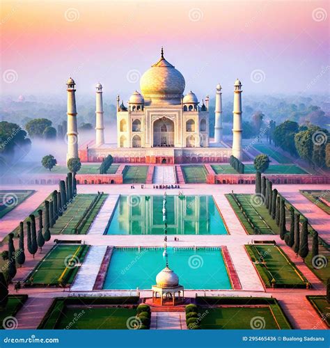 Aerial View Of Taj Mahal In The Indian City Of Uttar Morning Stock Illustration Illustration