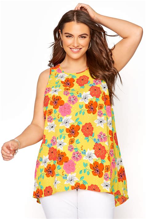 Yellow Floral Print Sleeveless Top Yours Clothing