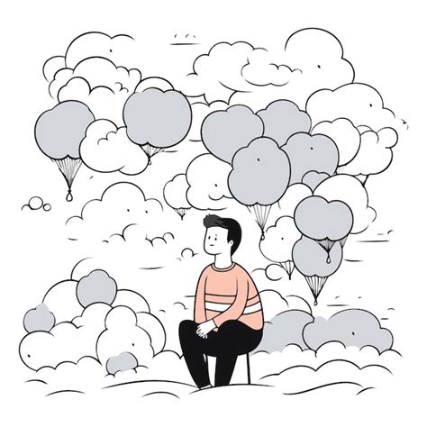 Ilustraci N Vectorial De Un Joven Sentado En Las Nubes Y Pensando