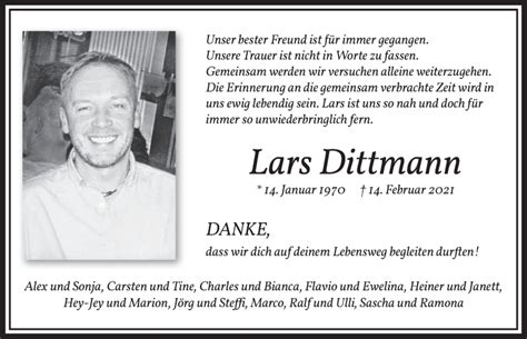 Traueranzeigen Von Lars Dittmann Wirtrauern