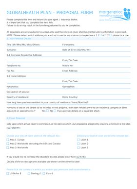 Fillable Online GLOBALHEALTH PLAN PROPOSAL FORM Fax Email Print PdfFiller