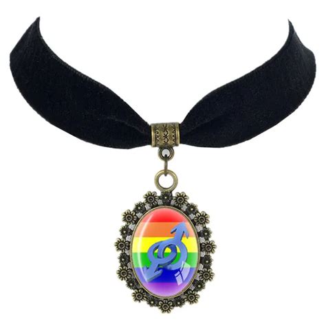 Gay Pride Black Velvet Choker Necklace Same Sex Lgbt Jewelry Gay