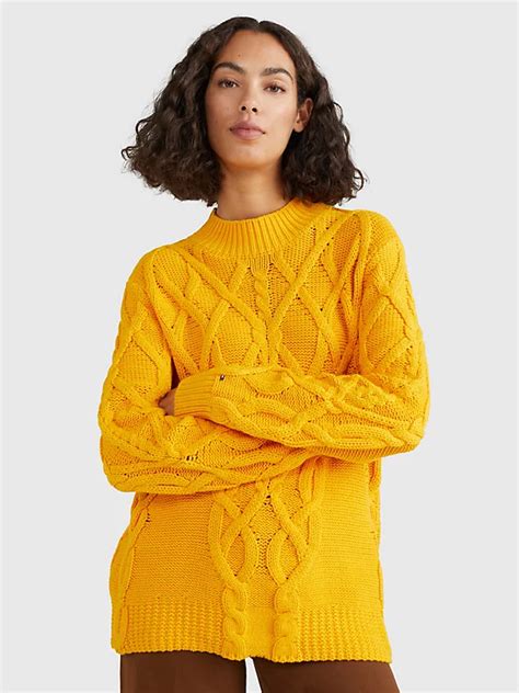 Cable Knit Relaxed Fit Jumper Yellow Tommy Hilfiger