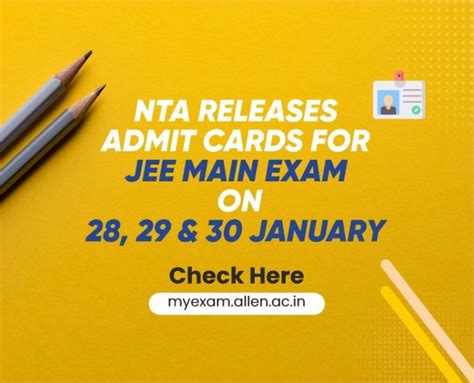 NTA Releases Admit Card For JEE Main Session 1 Exam On 28 29 30