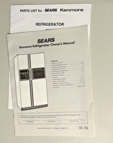 Sears Kenmore Refrigerator Owners Manual Parts List Vintage 1980s