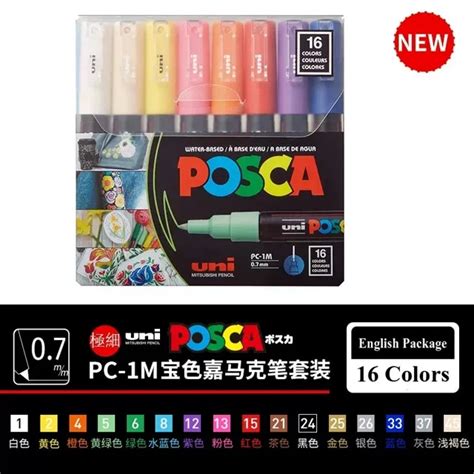 Japan Uni POSCA Set Of 16 Acrylic Paint Pens PC 1M 3M 5M 16C Paint