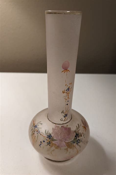 Vintage Pink Satin Frosted Bud Vase With Hand Painted Flowers Etsy