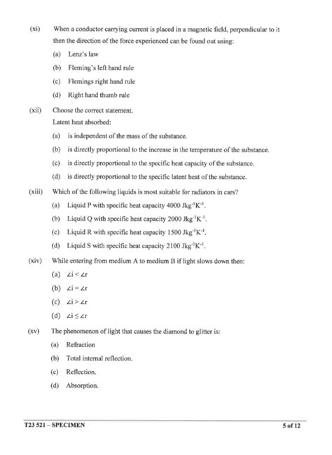 Icse Physics Specimen Paper With Solutions Answer Key