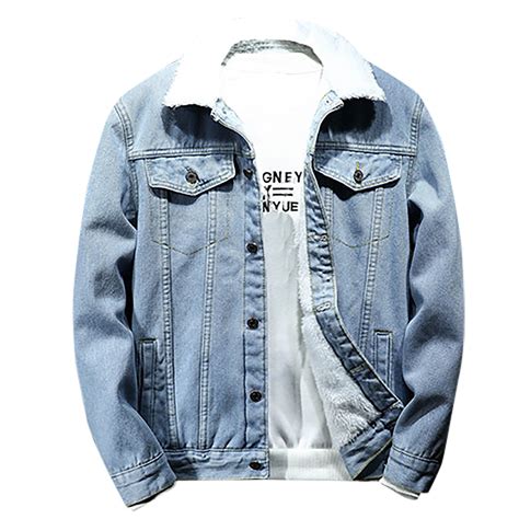 Dxhmoneyhx Clearance Men S Fleece Jean Jacket Winter Cotton Sherpa Lined Denim Trucker Coat