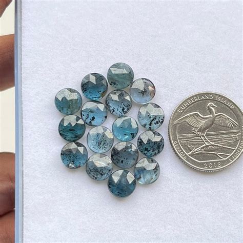 10 Pcs Pack 8mm Round Teal Kyanite Rosecut Top Quality Rose Cut Flat