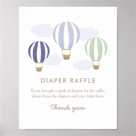 Hot Air Balloons Boy Baby Shower Diaper Raffle Poster Zazzle