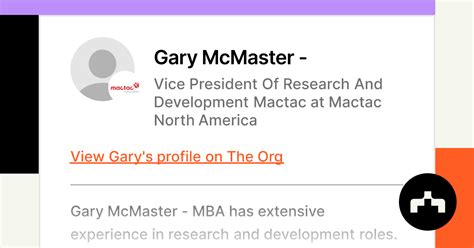 Gary Mcmaster Vice President Of Research And Development Mactac At