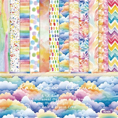 KLJUYP 24 Sheets 6 X6 Rainbow Colorful Paper Scrapbook Paper