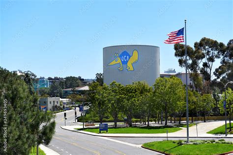 Irvine California 16 April 2020 Water Tower With Anteater Mascot Logo On The Campus Of The