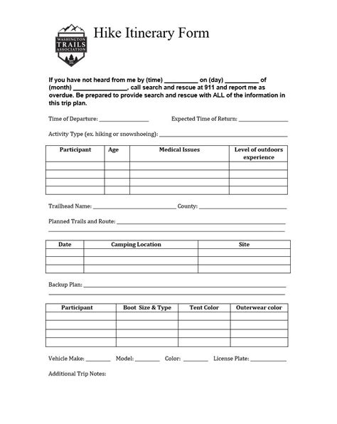 Hike Itinerary Form — Washington Trails Association