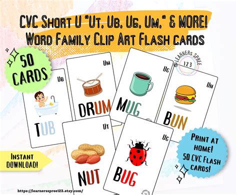 K5 Learning Cvc Clipart And Cvc Word Picture Flashcards 50 Total Cvc