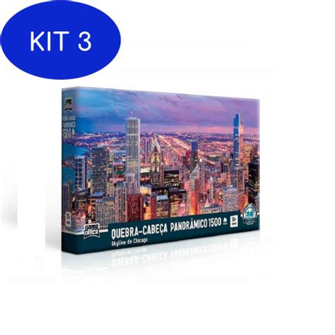 Kit 3 Quebra Cabeça Puzzle Panorâmico 1500Peças Skyline De Submarino