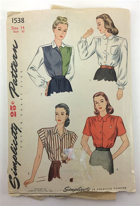 Simplicity 1538 1940s Blouse Sewing Pattern Wesewretro