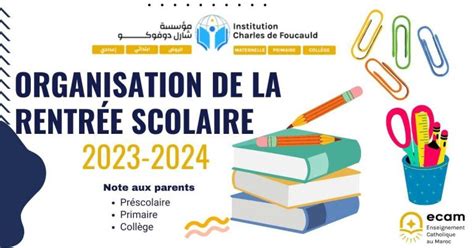 Organisation de la rentrée scolaire 2023 2024 Institution Charles de