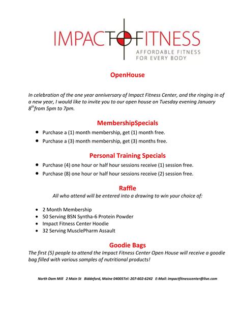 Impact Fitness Center Open House | DOCX | Bodybuilding | Sports