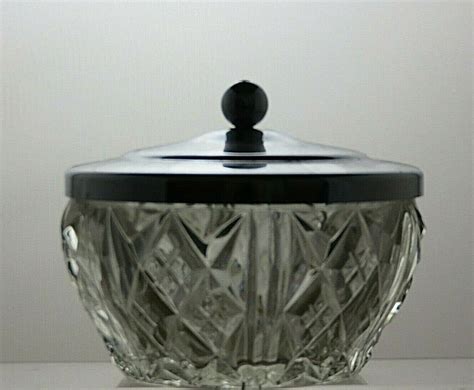 Vintage Pressed Glass Trinket Bowl With Silver Plated Lid 3 1 8 22b Etsy Uk