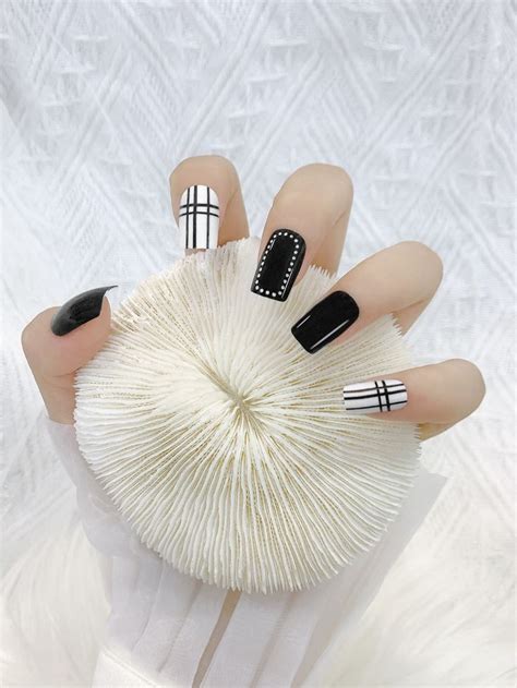 Pcs Short Square Fake Nail Pc Nail File Sheet Tape Black And Nude Nails Black Wedding