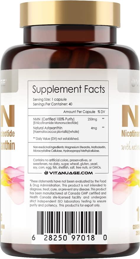 1 x NMN 30 cápsulas de 125 mg Certificado NMN Vita Age Certified NMN