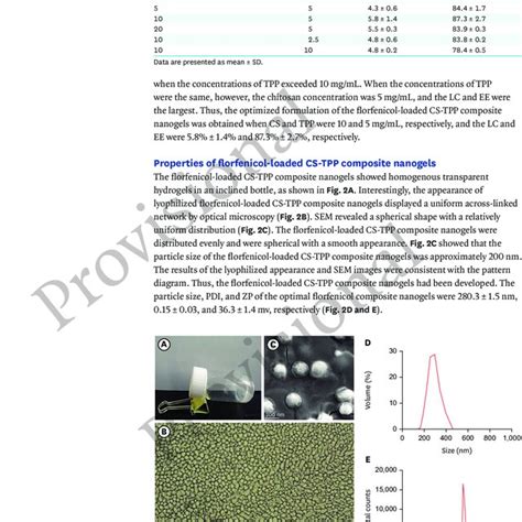 Characterization Of The Optimal Florfenicol Composite Nanogels A