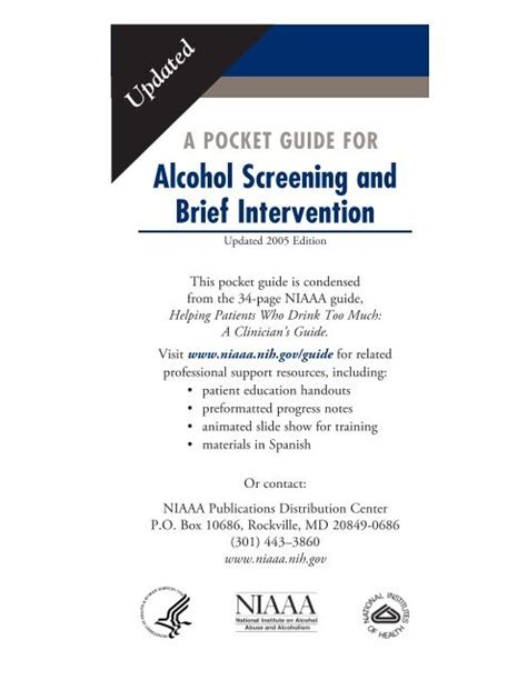 Pocket Guide For Alcohol Screening And Brief Intervention