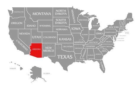 Arizona Red Highlighted In Map Of The United States Of America Stock