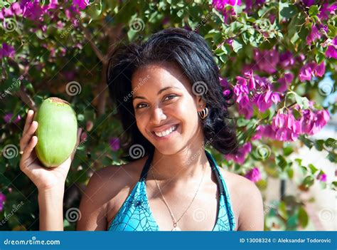 Beautiful Caribbean Brunette Posing Stock Photo Image Of Happiness Pleasure