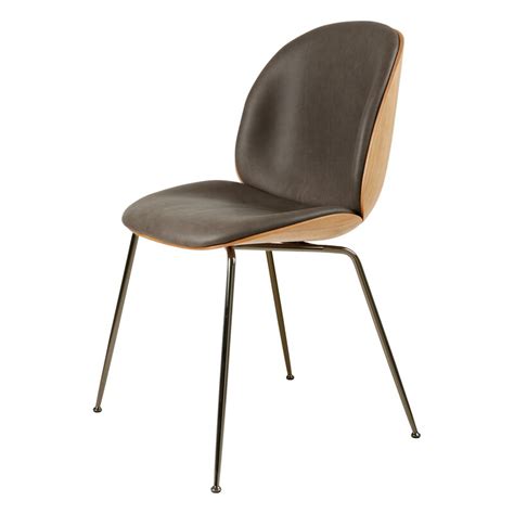 GUBI Beetle Chair Black Chrome Oak Grey Leather Soft Finnish