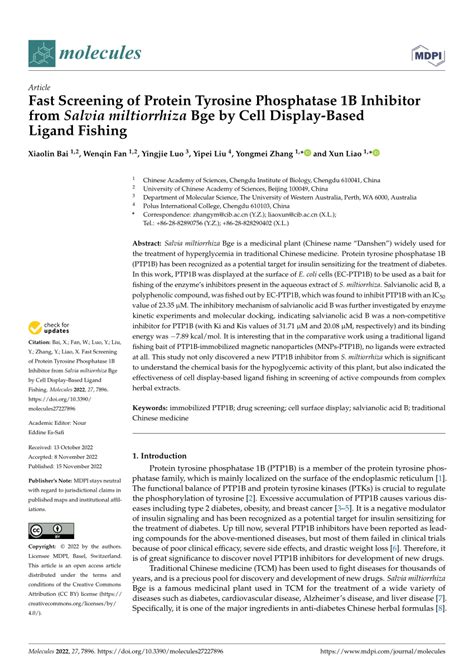 Pdf Fast Screening Of Protein Tyrosine Phosphatase 1b Inhibitor From