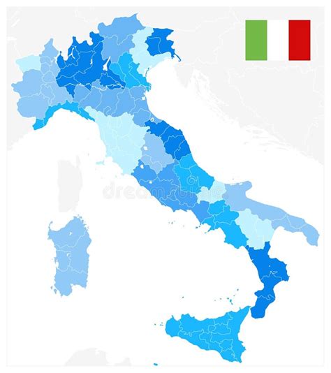 Mapa Da Itália Divisão Administrativa Mapa De Cores Isolado Em Branco