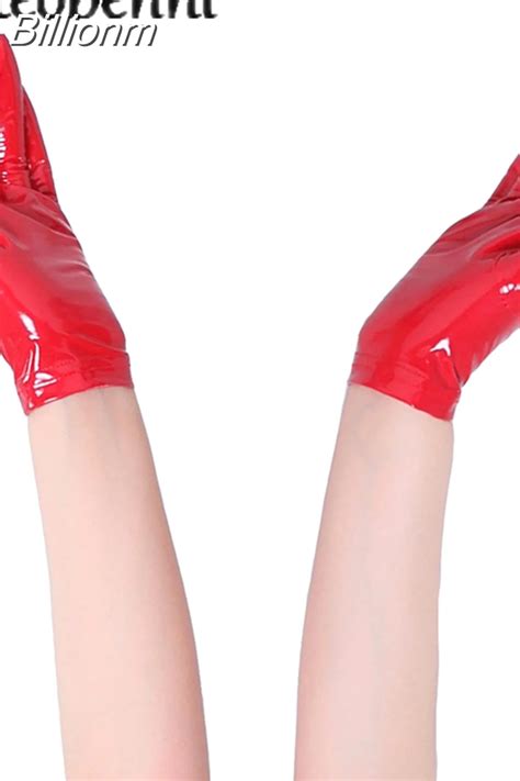 Billionm Wetlook Elastic Short Pu Gloves Women Punk Fetish Faux Leather Gloves Clubwear Hot