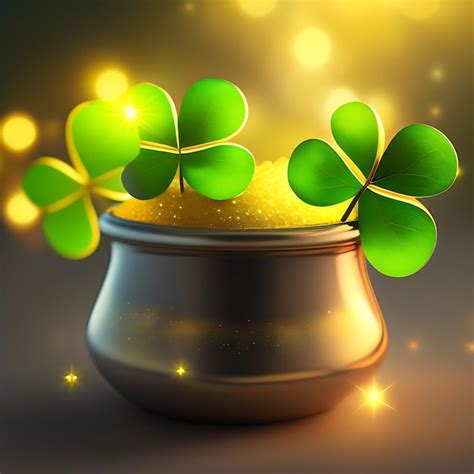 Premium Photo Lucky Shamrocks With Golden Bokeh Glitter Pot Of Gold