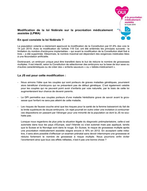 Modification de la loi fédérale sur la procréation médicalement