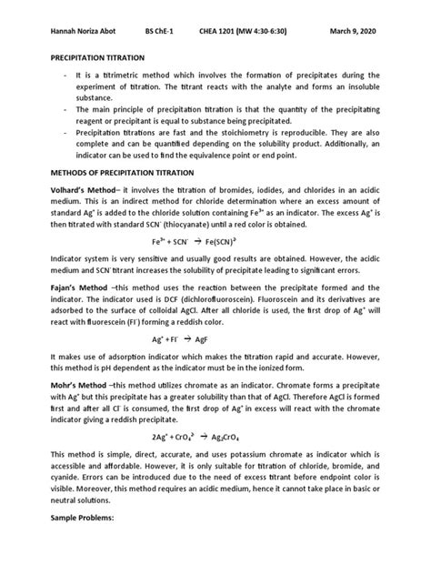 Precipitation Titration | PDF | Titration | Chemistry