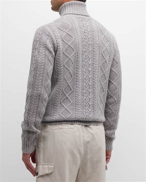 Neiman Marcus Cashmere Collection Men S Cashmere Cable Knit Turtleneck